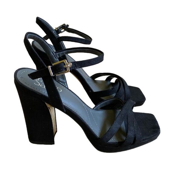 NEW Franco Sarto Damalis Platform Sandals Size 6.5 Heels in Black Galaxy Sparkle - Picture 3 of 16